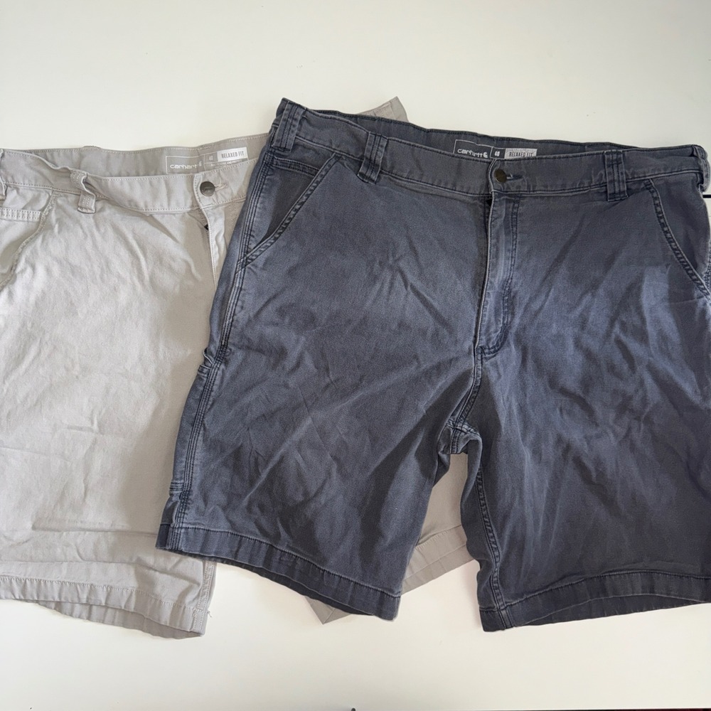Carhartt shorts Lot of 2 Relaxed Fit Canvas Mens 40 Gray Beige Carpenter Utility